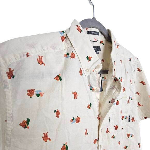 NEW Eddie Bauer Mr Short Sleeve Baja Shirt Class Fit Big Foot Print Men M Ivory - Picture 5 of 9